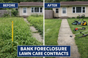 Blog | Hustle Setup bank foreclosure lawn care contracts before and after property cleanup