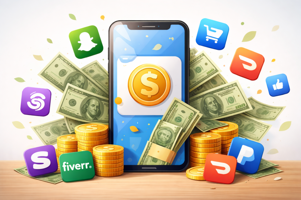 make money from phone apps with smartphone and earning apps illustration
