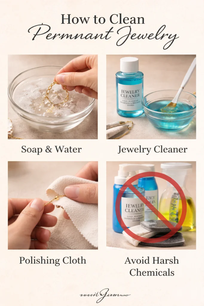 jewelry cleaning solution and cloth for permanent jewelry