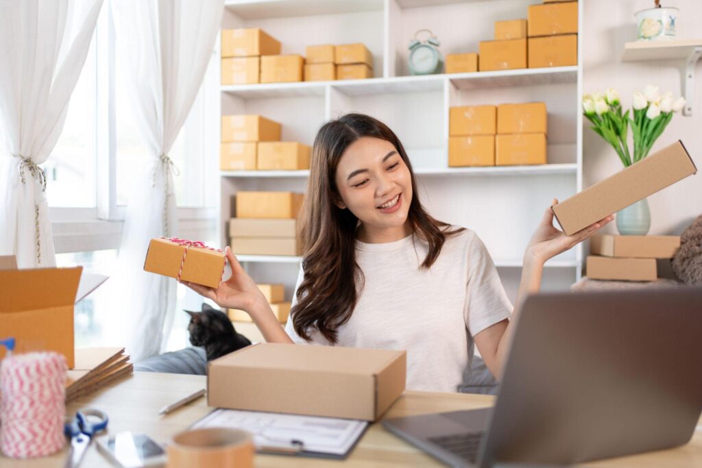 amazon reselling side hustle from home for moms packaging products and managing inventory showing how moms can build a scalable ecommerce business by buying and reselling items for profit