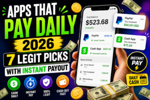 apps that pay daily 2026 showing instant payout earnings on phone with PayPal and Cash App daily cash apps