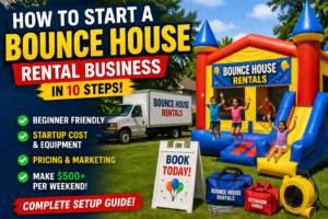 bounce house business setup backyard rental inflatable party setup