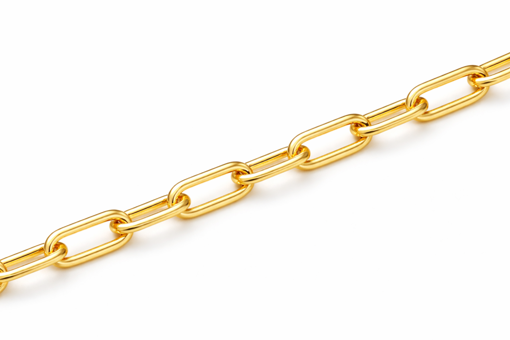 paperclip chain permanent jewelry gold filled close up