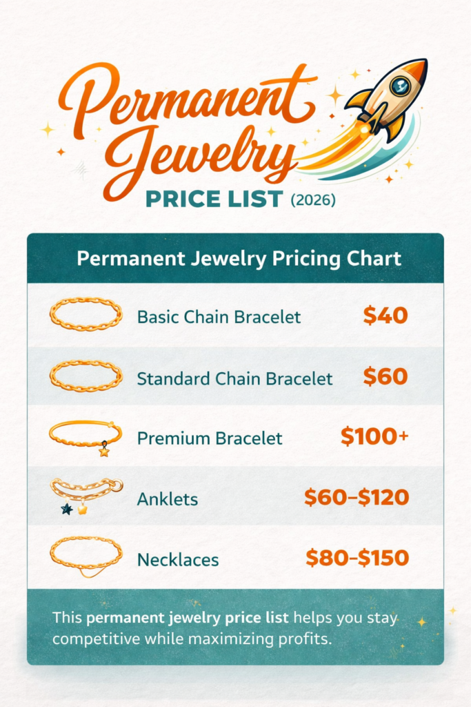 Permanent Jewelry Pricing Guide (Max Profit Strategy 2026) | Hustle Setup permanent jewelry pricing chart