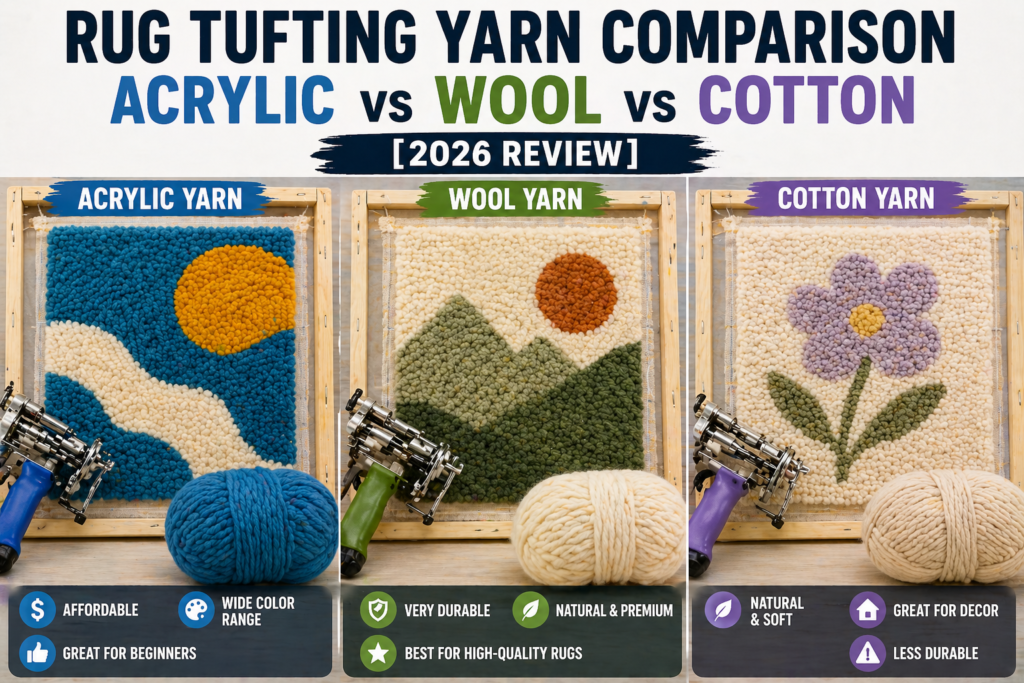 best rug tufting yarn comparison acrylic vs wool vs cotton on frame for durability and quality 2026