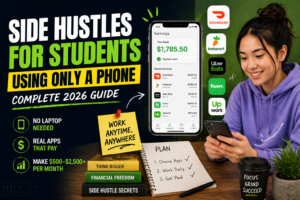 student using smartphone to make money with apps like DoorDash Instacart Uber Eats Fiverr and Upwork