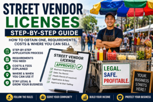 street vendor licenses step by step showing how to obtain a permit and where to sell legally in the USA