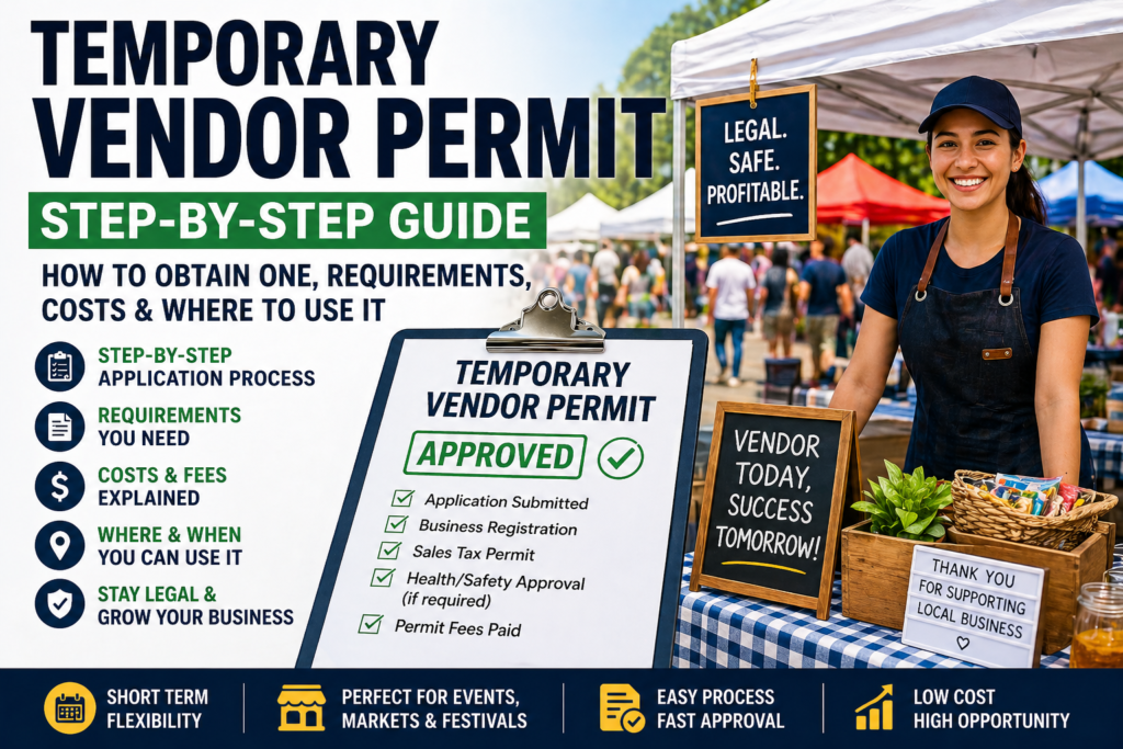 temporary vendor permit step by step showing event booth setup and how to legally sell at festivals and markets