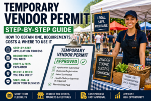 temporary vendor permit step by step showing event booth setup and how to legally sell at festivals and markets