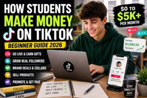 Blog | Hustle Setup how students make money on TikTok using laptop and phone live streaming gifts brand deals and selling products online