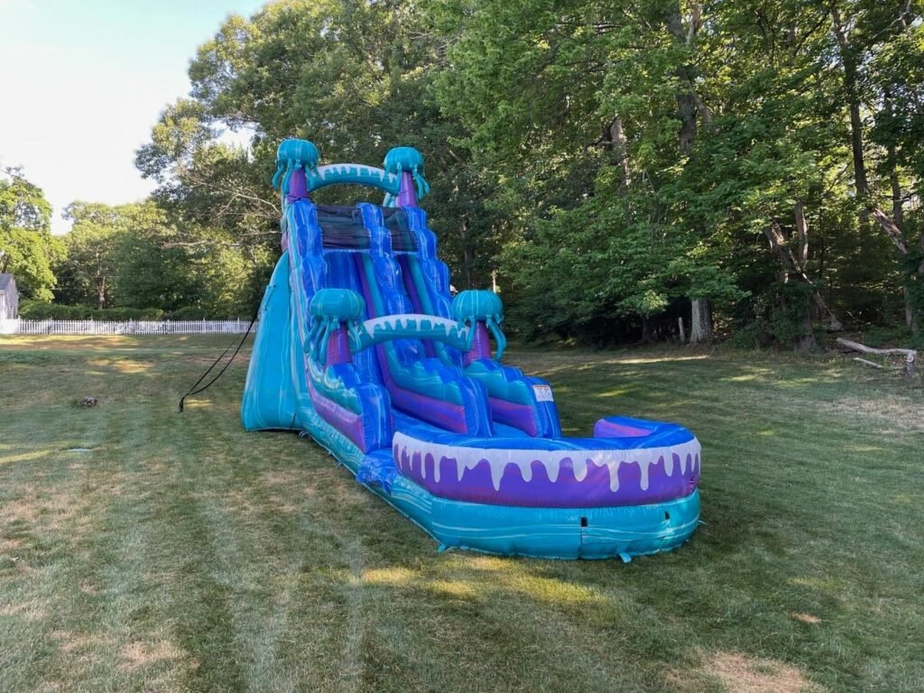 tropical water slide bounce house inflatable rental setup for summer party business