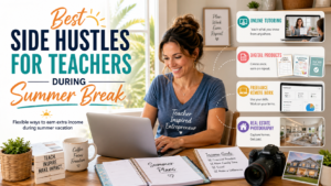 Best side hustles for teachers during summer break including tutoring, digital products, real estate photography, and remote work