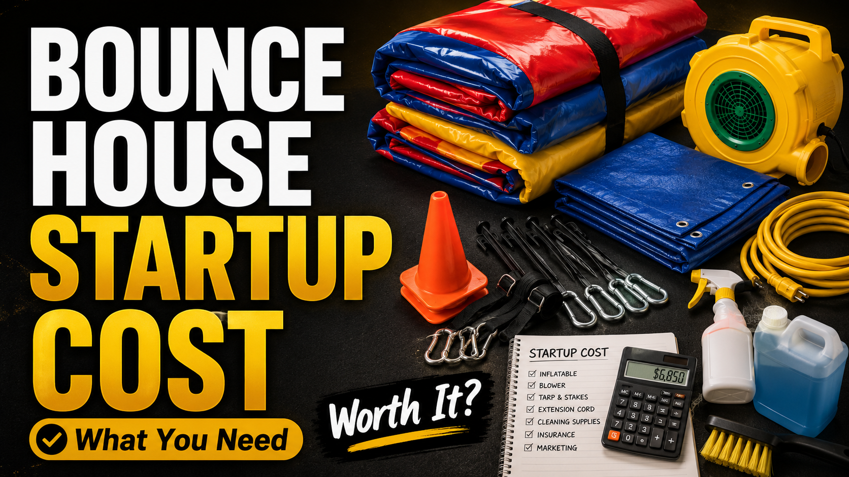Bounce house business startup checklist with equipment, safety, pricing, and marketing steps