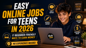 Easy online jobs for teens in 2026 with laptop, phone, money apps, and beginner work-from-home ideas