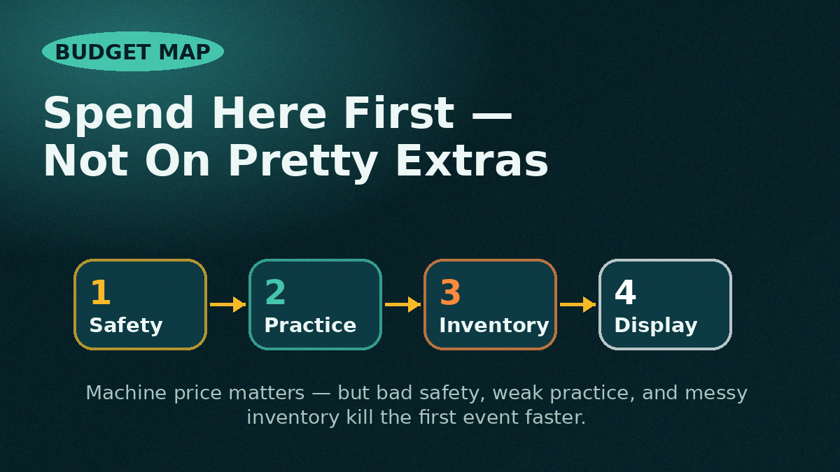 Permanent jewelry starter kit budget priority map for safety, core machine, practice stock, customer inventory, and display upgrades