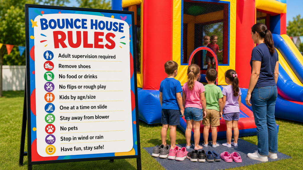 Printable bounce house rules sign for party safety
