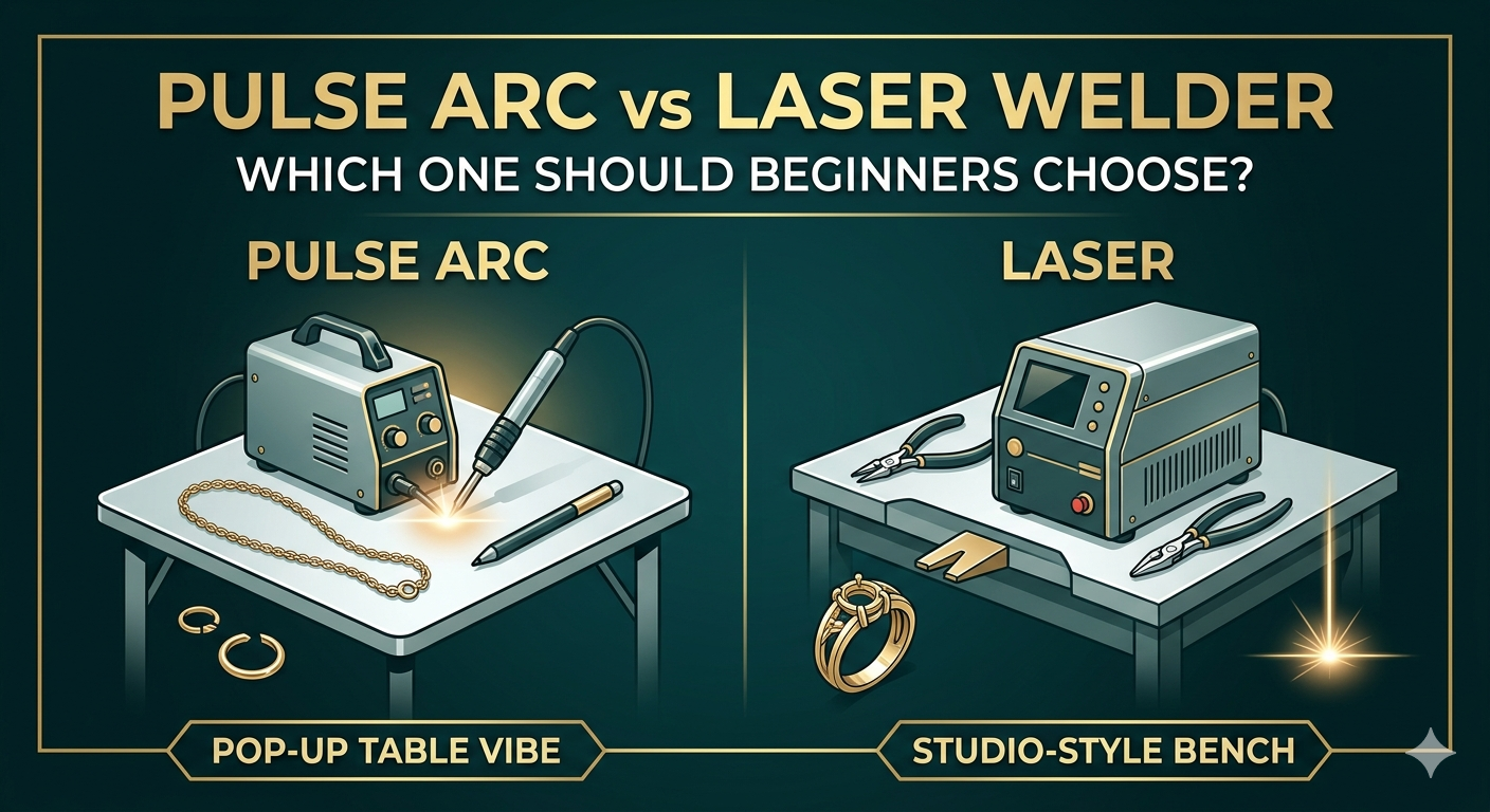 Pulse arc vs laser welder for permanent jewelry beginner comparison by cost portability learning curve and business fit