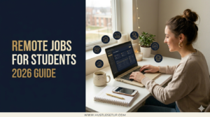 Remote jobs for college students 2026 guide with student working on laptop in dorm room