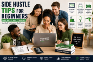 Blog | Hustle Setup Side hustle tips for beginners showing online and local ways to make extra money